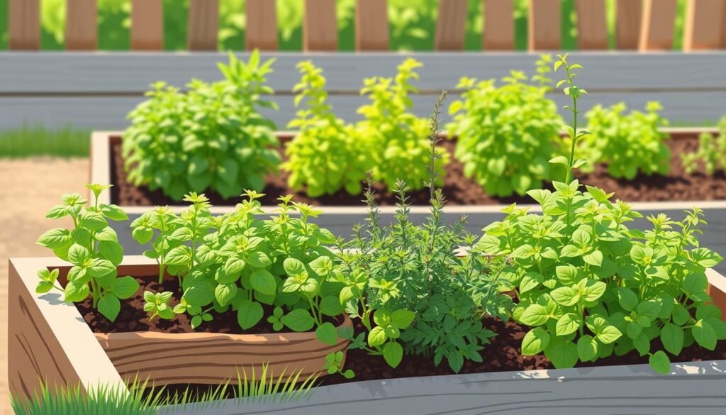 Image of a beginner's herb garden with various herbs