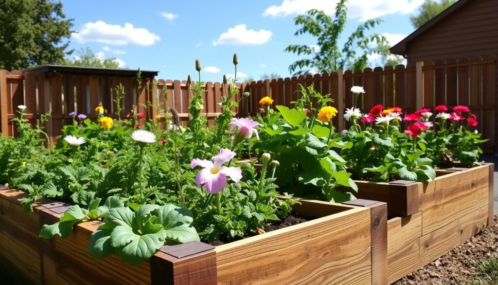 Image of a raised bed garden made from reclaimed wood