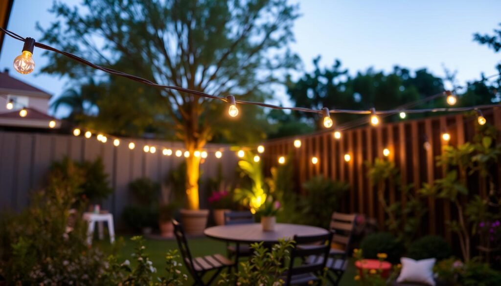 Outdoor string lights for garden ambiance