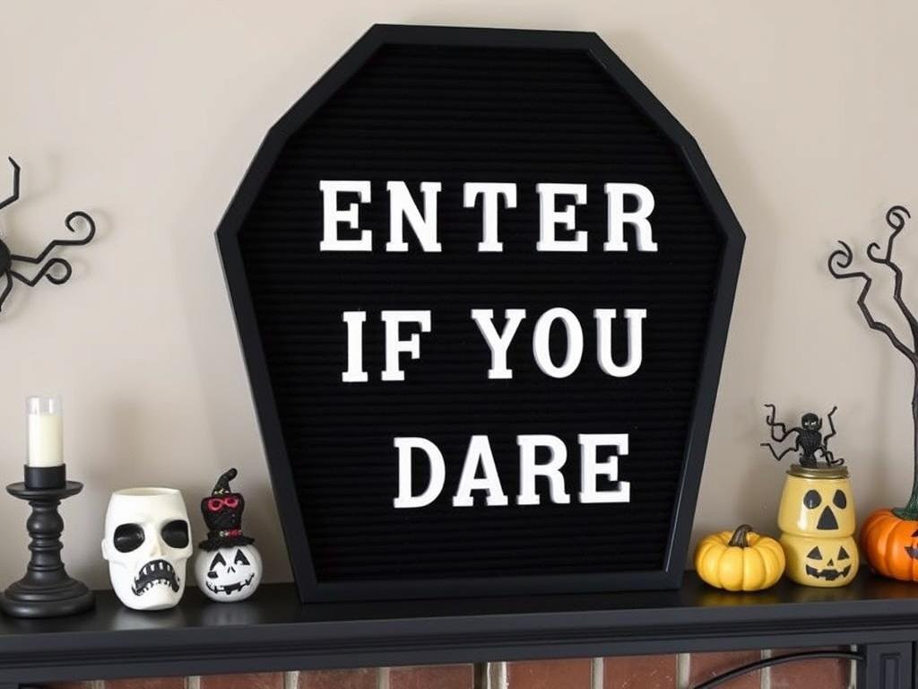 Coffin-shaped letter board for Halloween messages