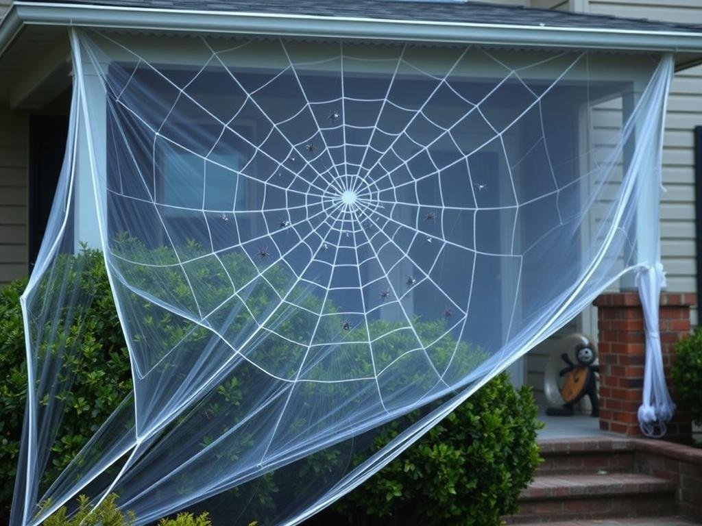 Giant 900 square-foot spider web decoration for Halloween