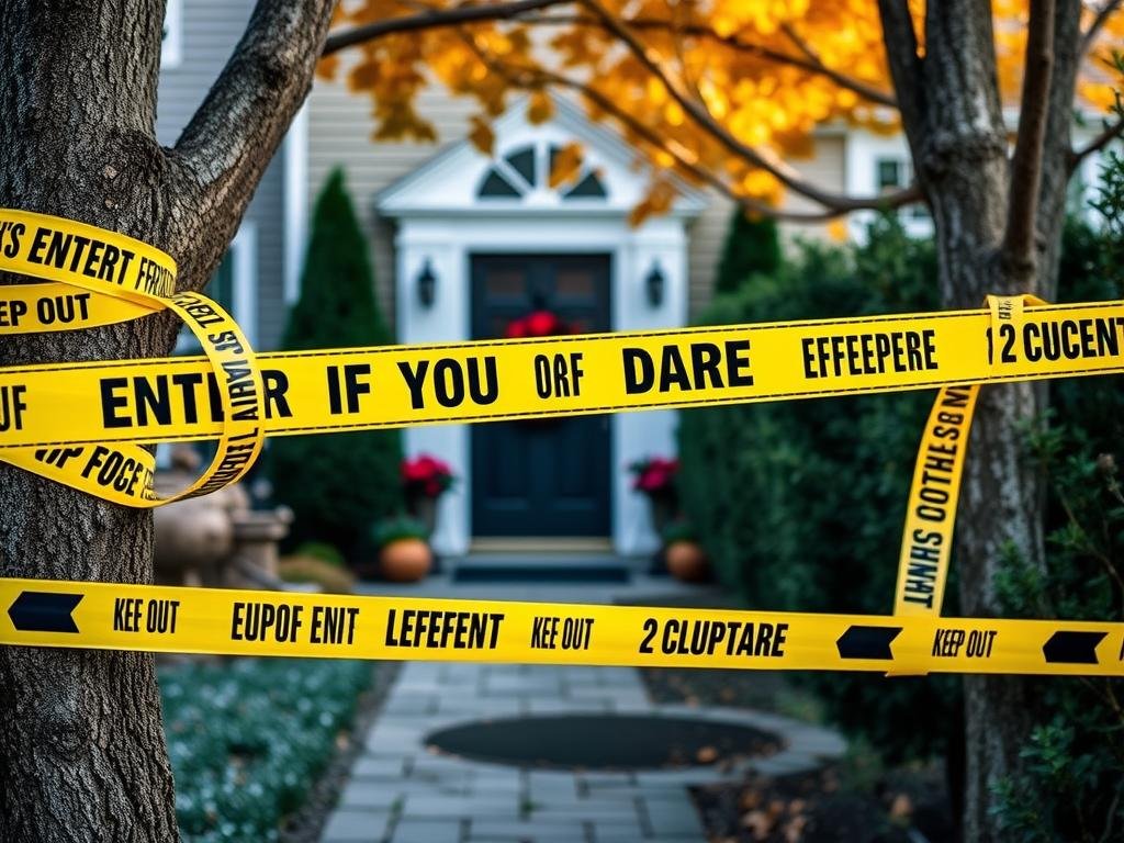 Halloween themed caution tape with spooky messages