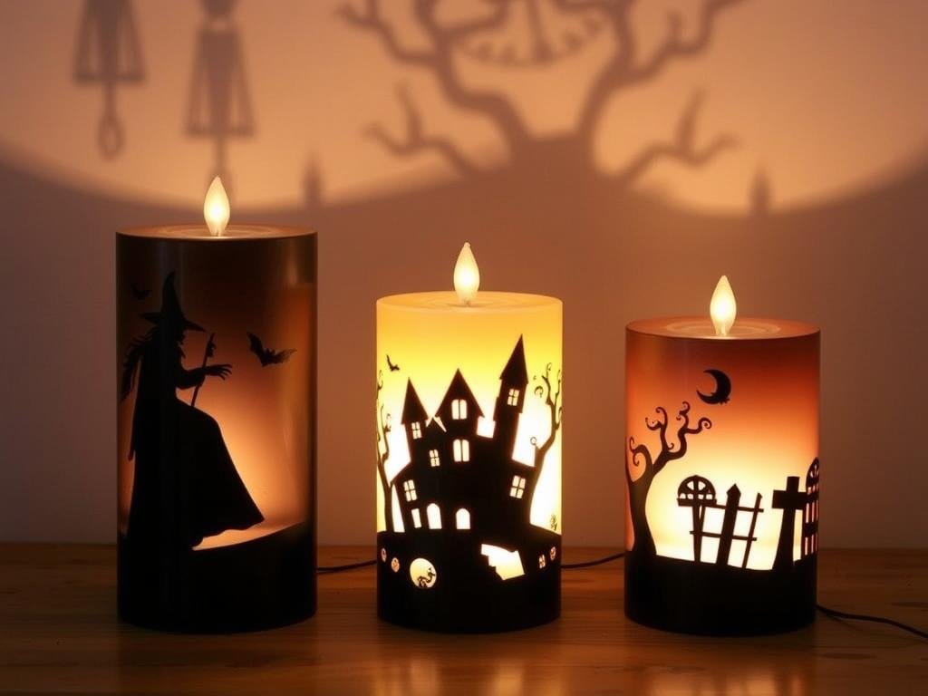 LED Halloween themed flameless candles with spooky figures