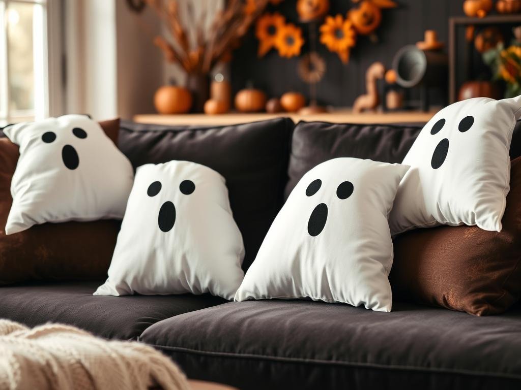 Set of ghost-shaped throw pillow covers for Halloween decoration