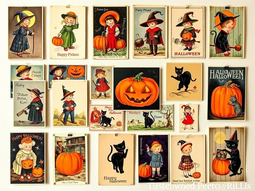 Set of vintage Halloween postcards for decoration