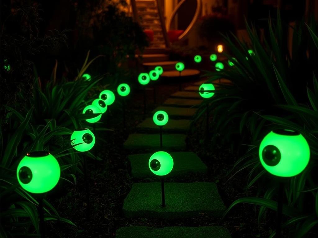 Solar-powered eyeball lights for Halloween yard decoration