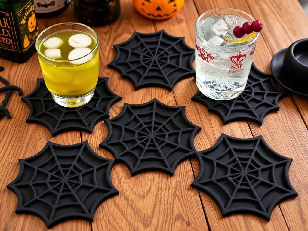 Spider web shaped silicone coasters for Halloween