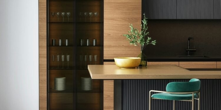 brown wooden cabinet near green and white table